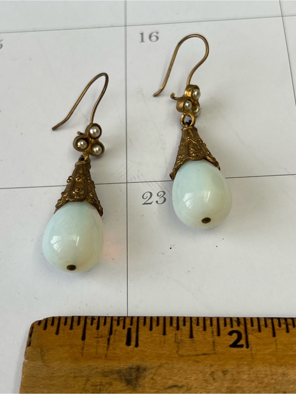 Vintage-Style White Drop Earrings with Gold Accents